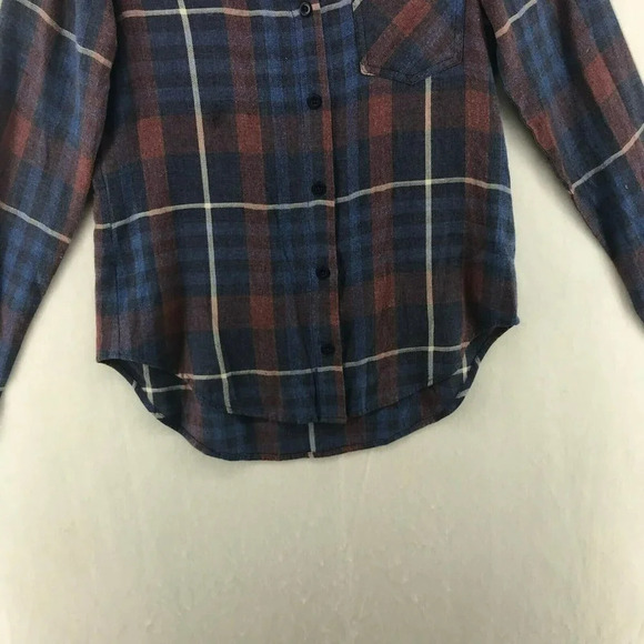 Cloth & Stone Shirt Women's Sz XS Blue Red Plaid Collared Front Pocket Button Up - Picture 7 of 12